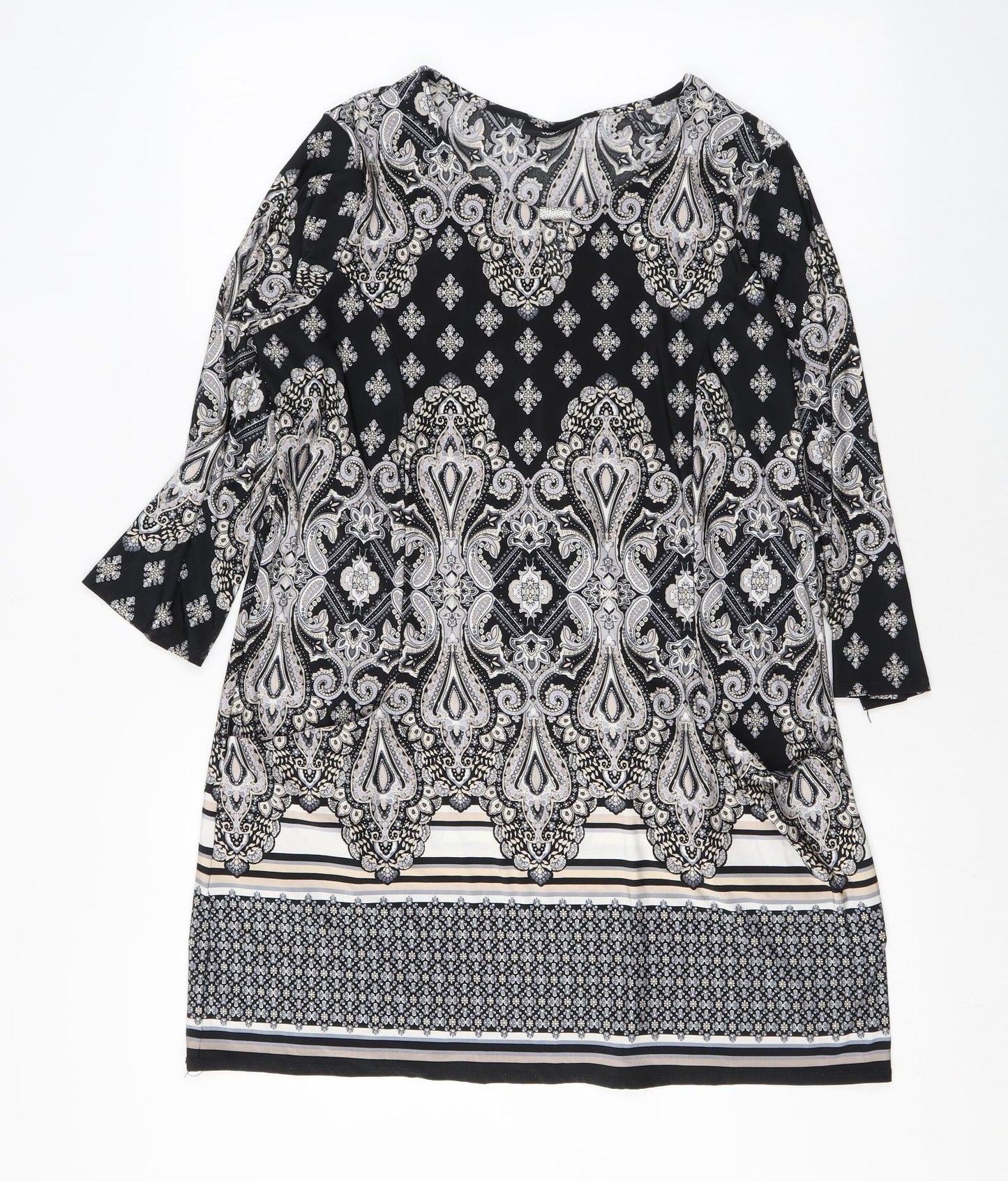 Wallis Womens Black Paisley Polyester A-Line Size M Round Neck Pullover