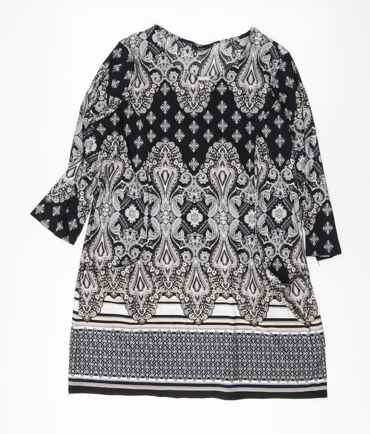 Wallis Womens Black Paisley Polyester A-Line Size M Round Neck Pullover