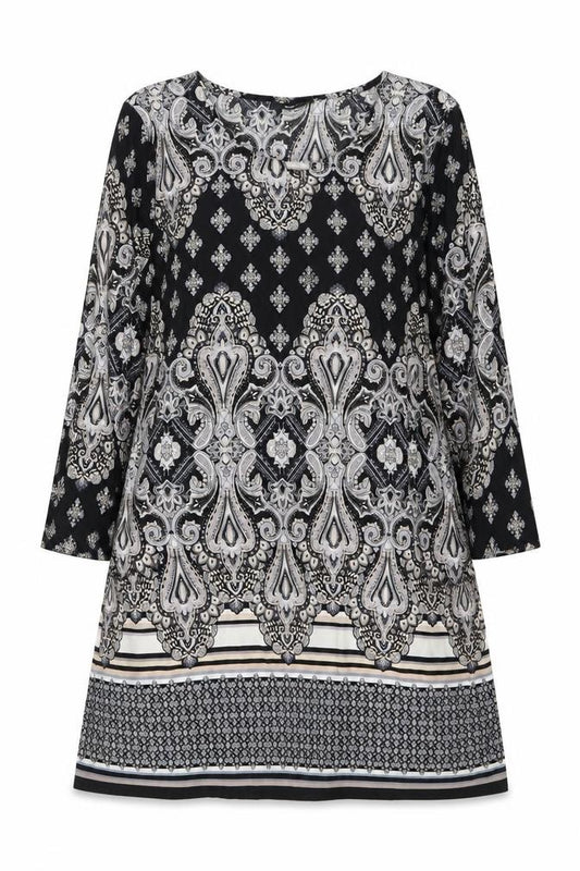 Front view of Wallis women’s black paisley polyester a-line, size M, round neck pullover