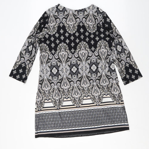 Wallis Womens Black Paisley Polyester A-Line Size M Round Neck Pullover