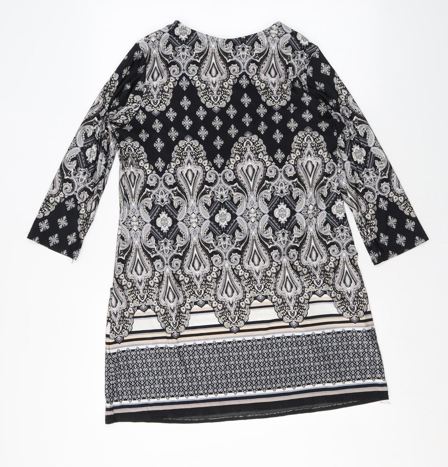 Wallis Womens Black Paisley Polyester A-Line Size M Round Neck Pullover