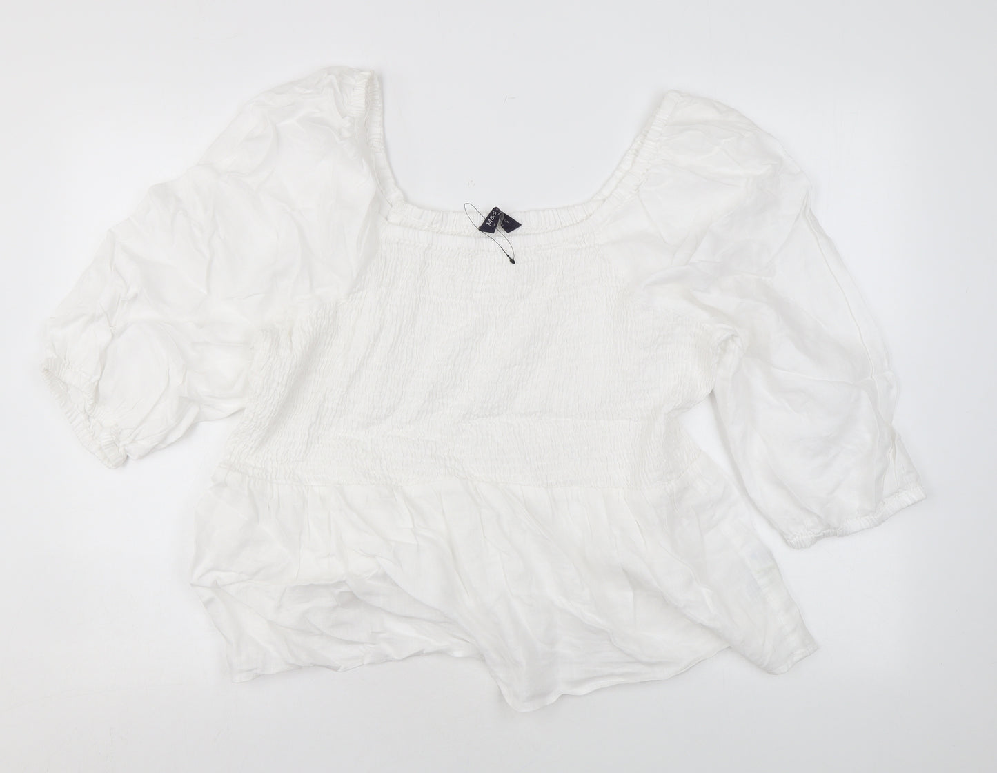 Marks and Spencer Womens White Linen Basic Blouse Size 2 Off the Shoulder
