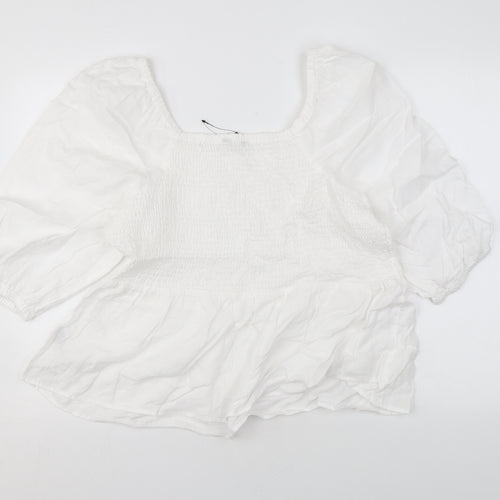 Marks and Spencer Womens White Linen Basic Blouse Size 2 Off the Shoulder