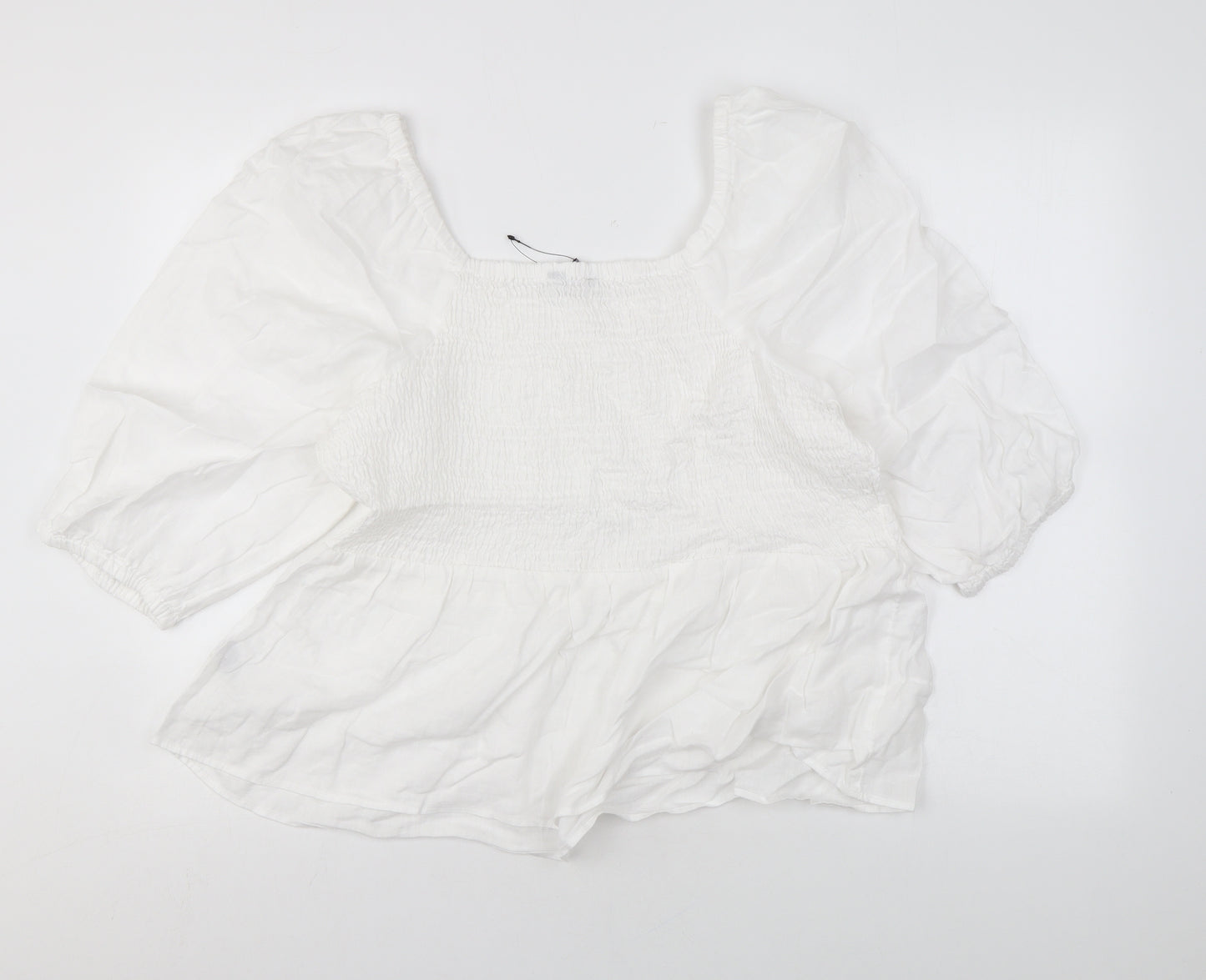 Marks and Spencer Womens White Linen Basic Blouse Size 2 Off the Shoulder