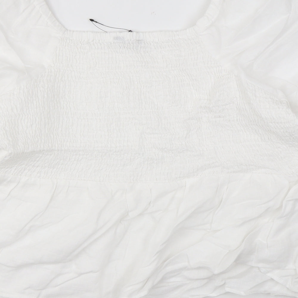 Marks and Spencer Womens White Linen Basic Blouse Size 2 Off the Shoulder