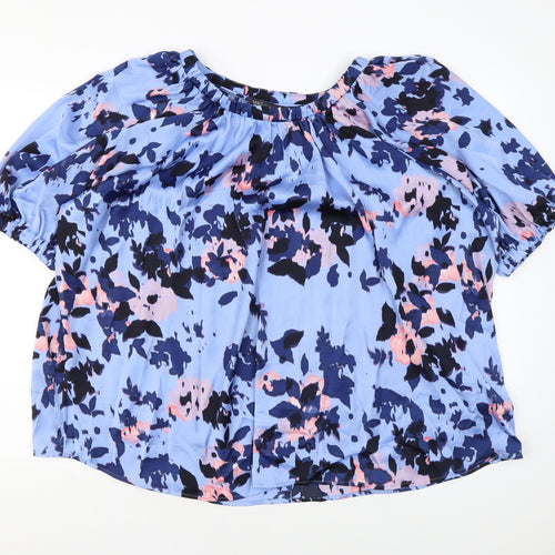 Marks and Spencer Womens Blue Floral Polyester Basic Blouse Size 22 Off the Shoulder