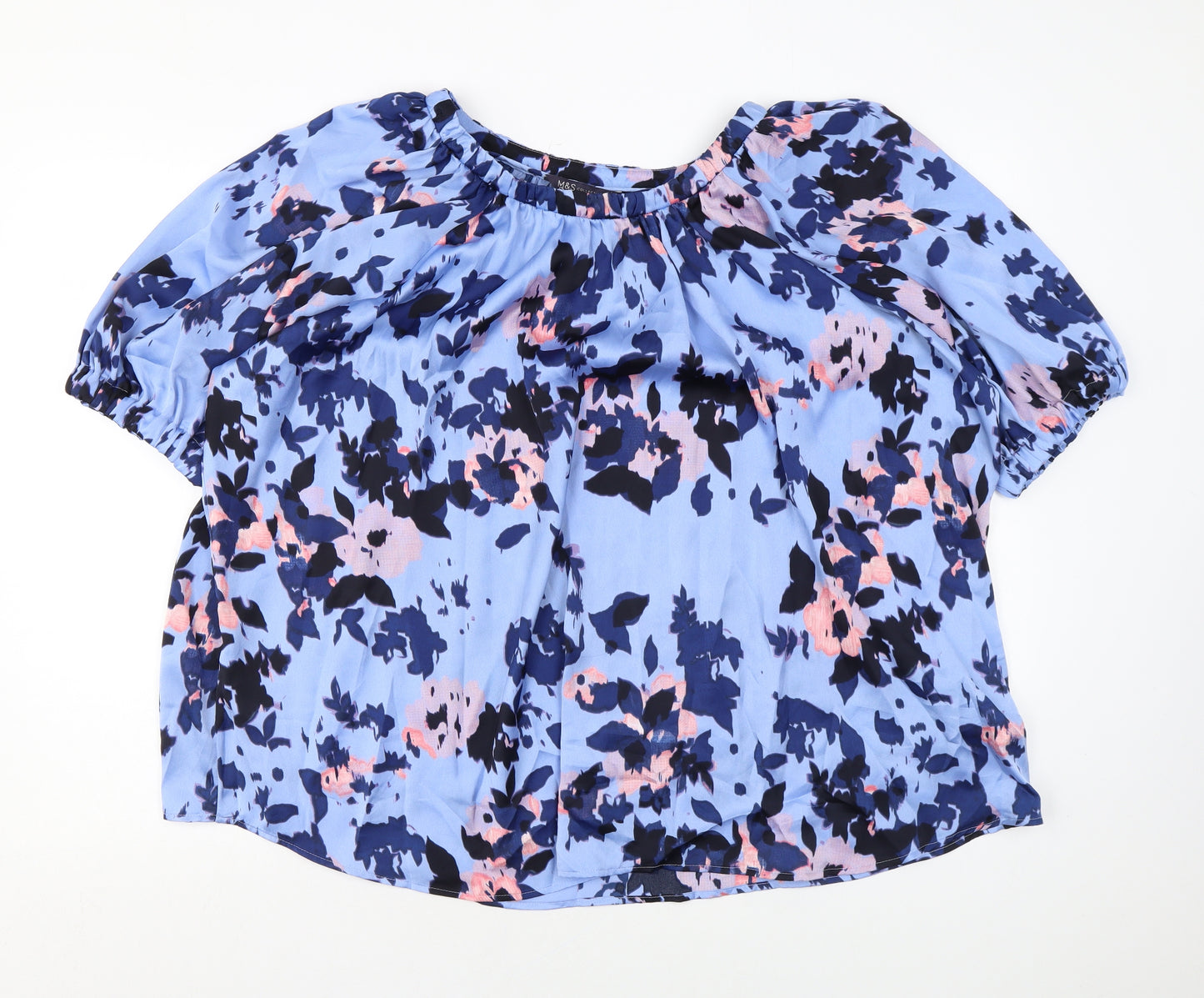 Marks and Spencer Womens Blue Floral Polyester Basic Blouse Size 22 Off the Shoulder