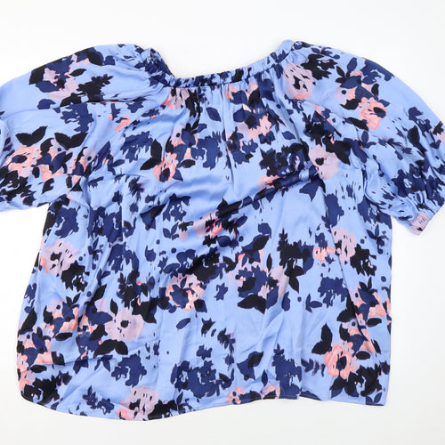Marks and Spencer Womens Blue Floral Polyester Basic Blouse Size 22 Off the Shoulder
