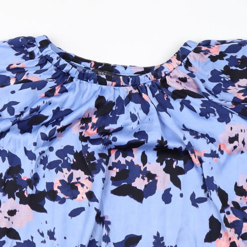 Marks and Spencer Womens Blue Floral Polyester Basic Blouse Size 22 Off the Shoulder
