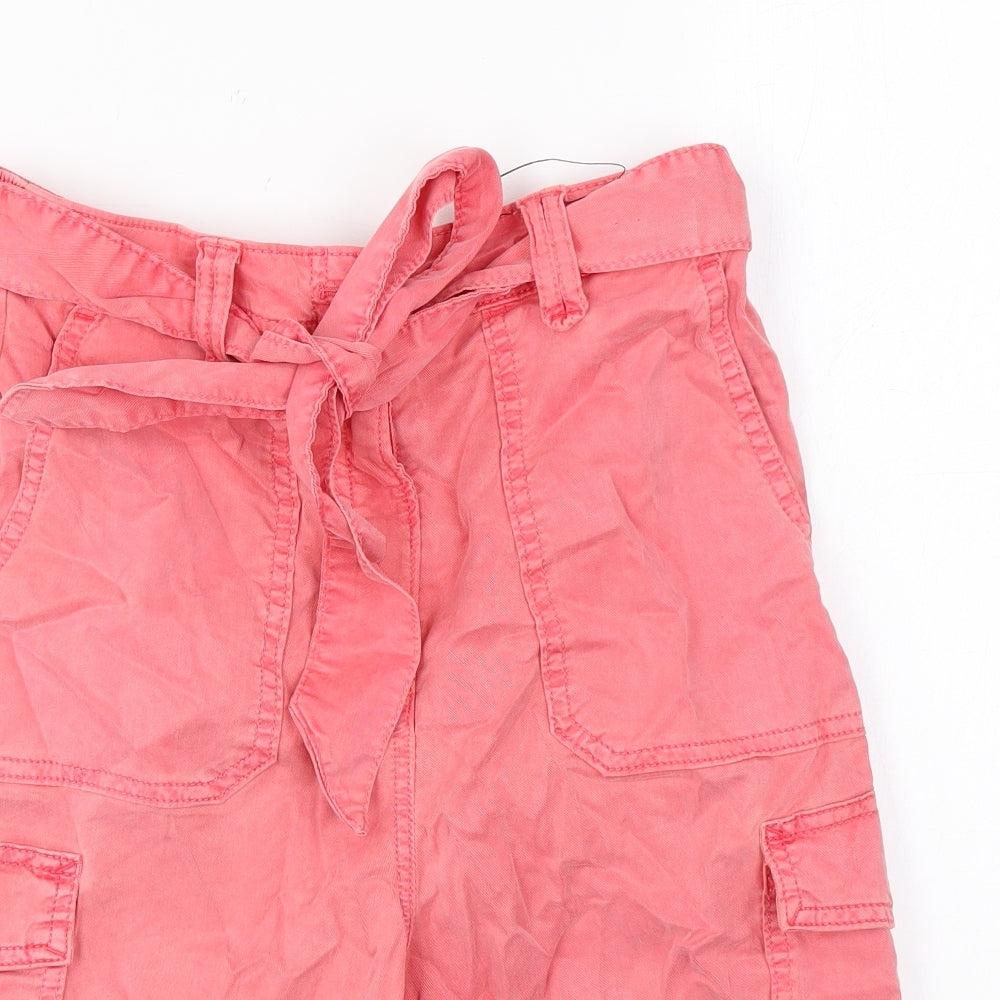 Marks and Spencer Womens Pink Lyocell Cargo Shorts Size 8 L7 in Regular Zip