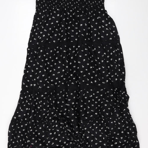 Marks and Spencer Womens Black Floral Cotton Maxi Size 16 Square Neck Pullover