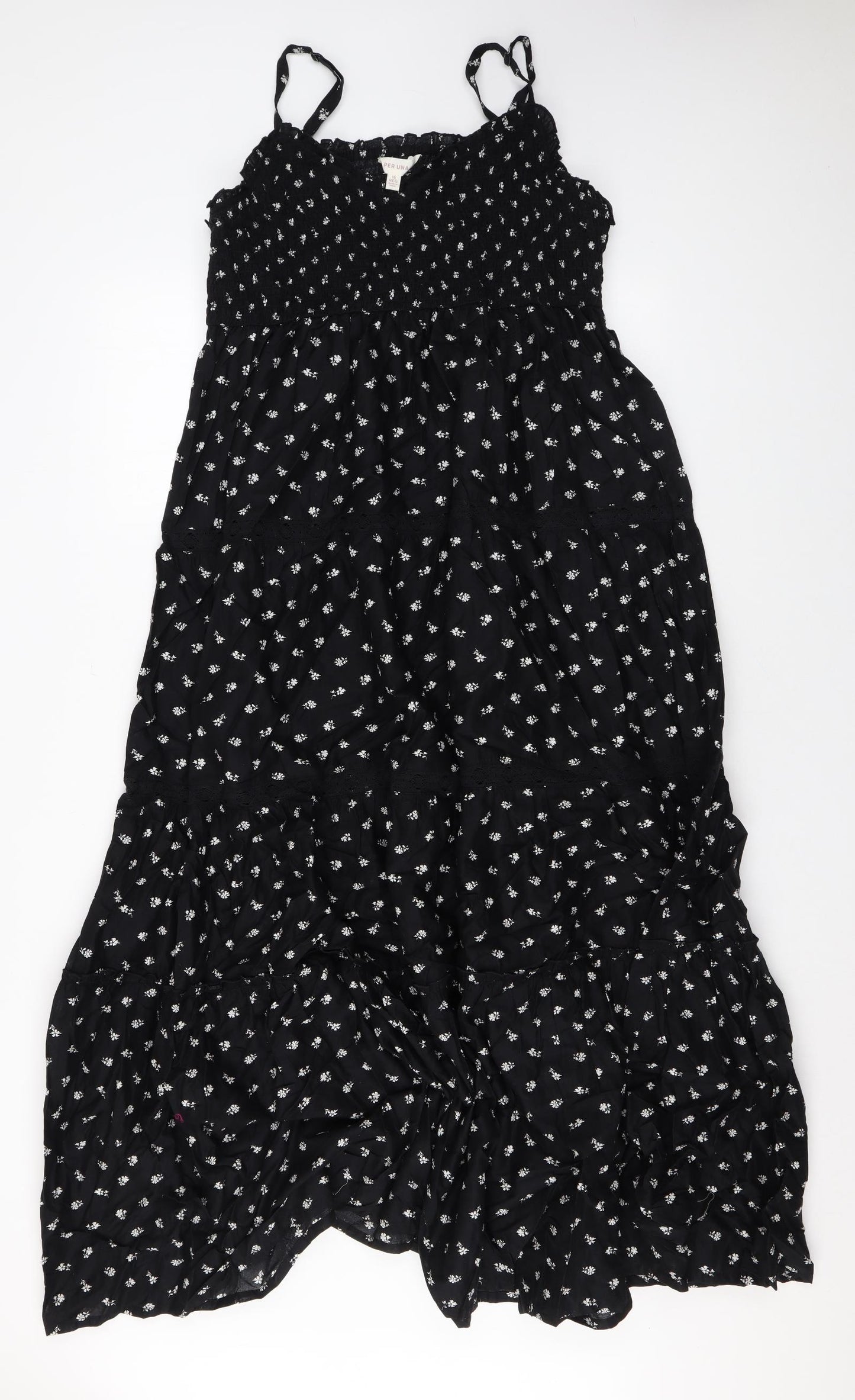 Marks and Spencer Womens Black Floral Cotton Maxi Size 16 Square Neck Pullover
