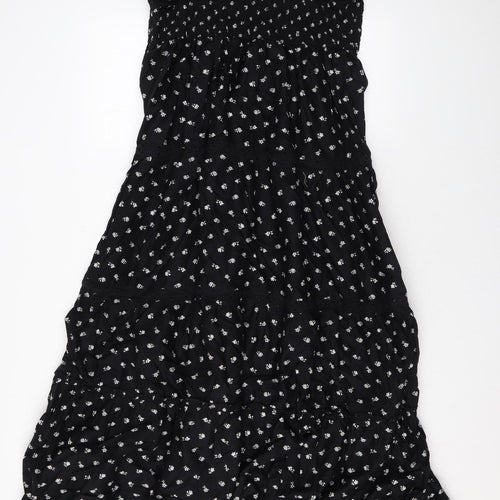 Marks and Spencer Womens Black Floral Cotton Maxi Size 16 Square Neck Pullover