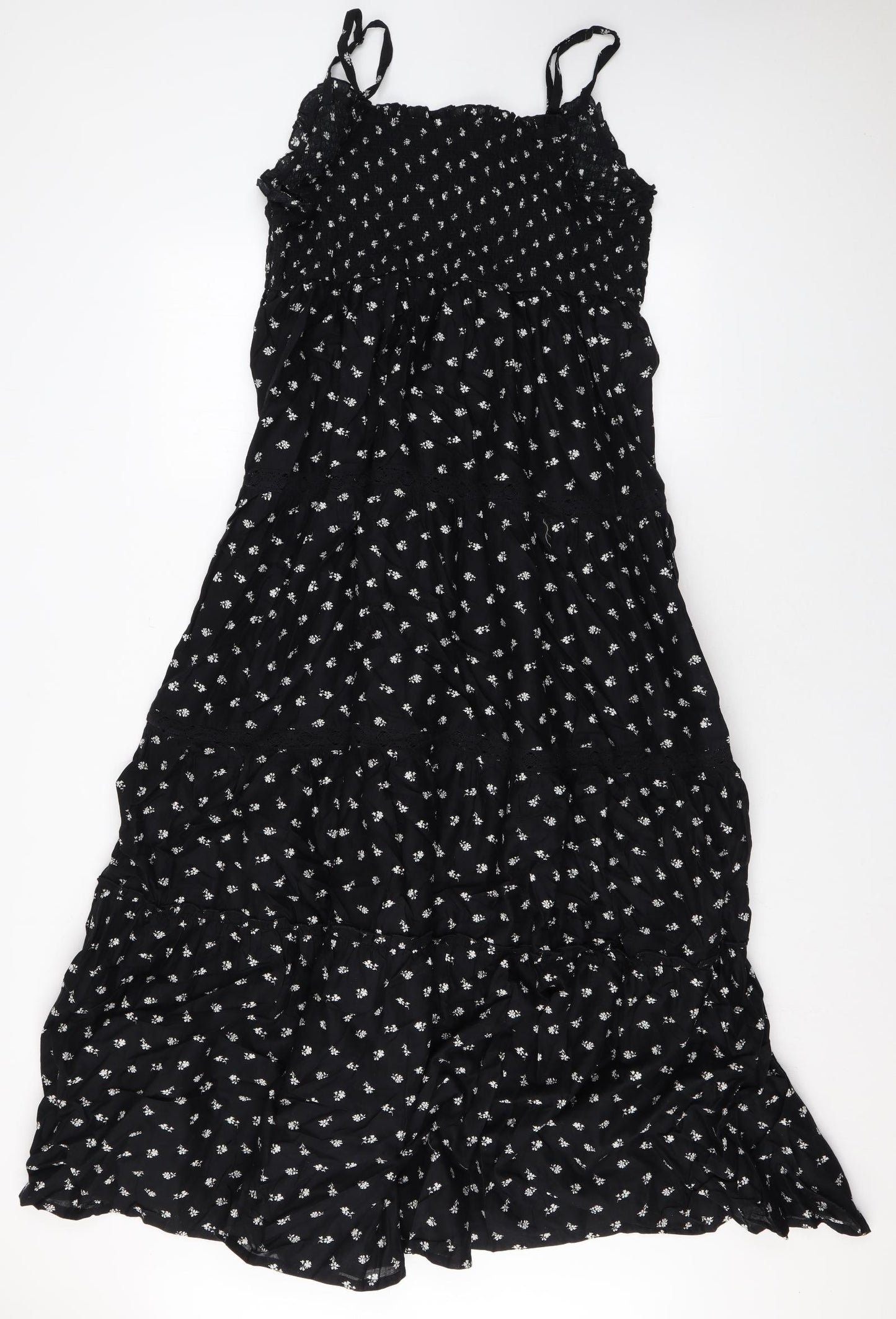 Marks and Spencer Womens Black Floral Cotton Maxi Size 16 Square Neck Pullover