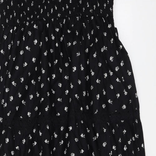 Marks and Spencer Womens Black Floral Cotton Maxi Size 16 Square Neck Pullover