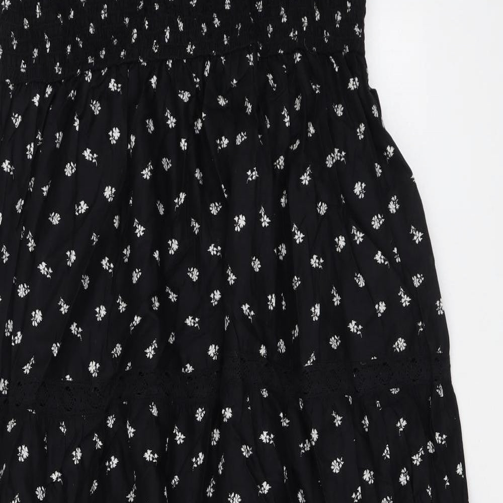 Marks and Spencer Womens Black Floral Cotton Maxi Size 16 Square Neck Pullover