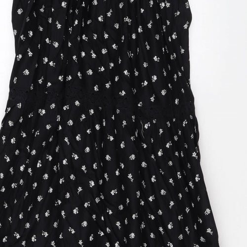 Marks and Spencer Womens Black Floral Cotton Maxi Size 16 Square Neck Pullover