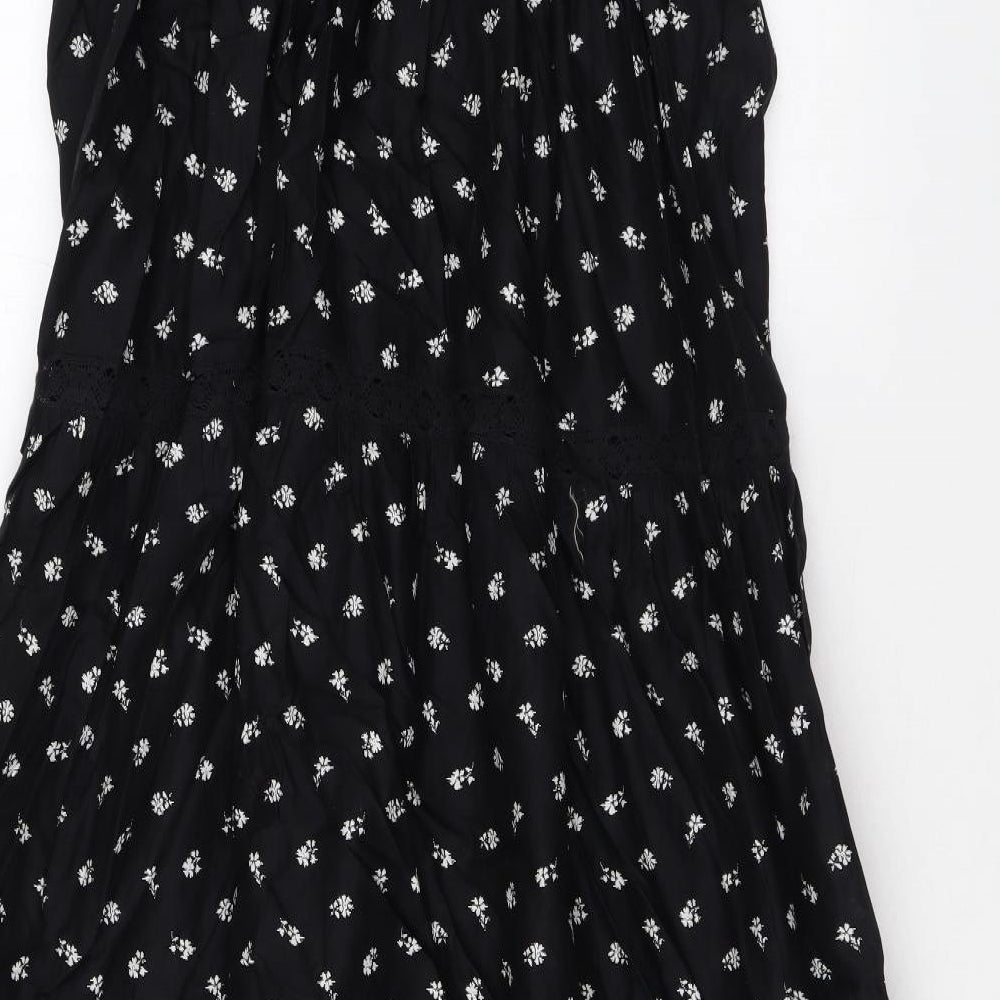 Marks and Spencer Womens Black Floral Cotton Maxi Size 16 Square Neck Pullover
