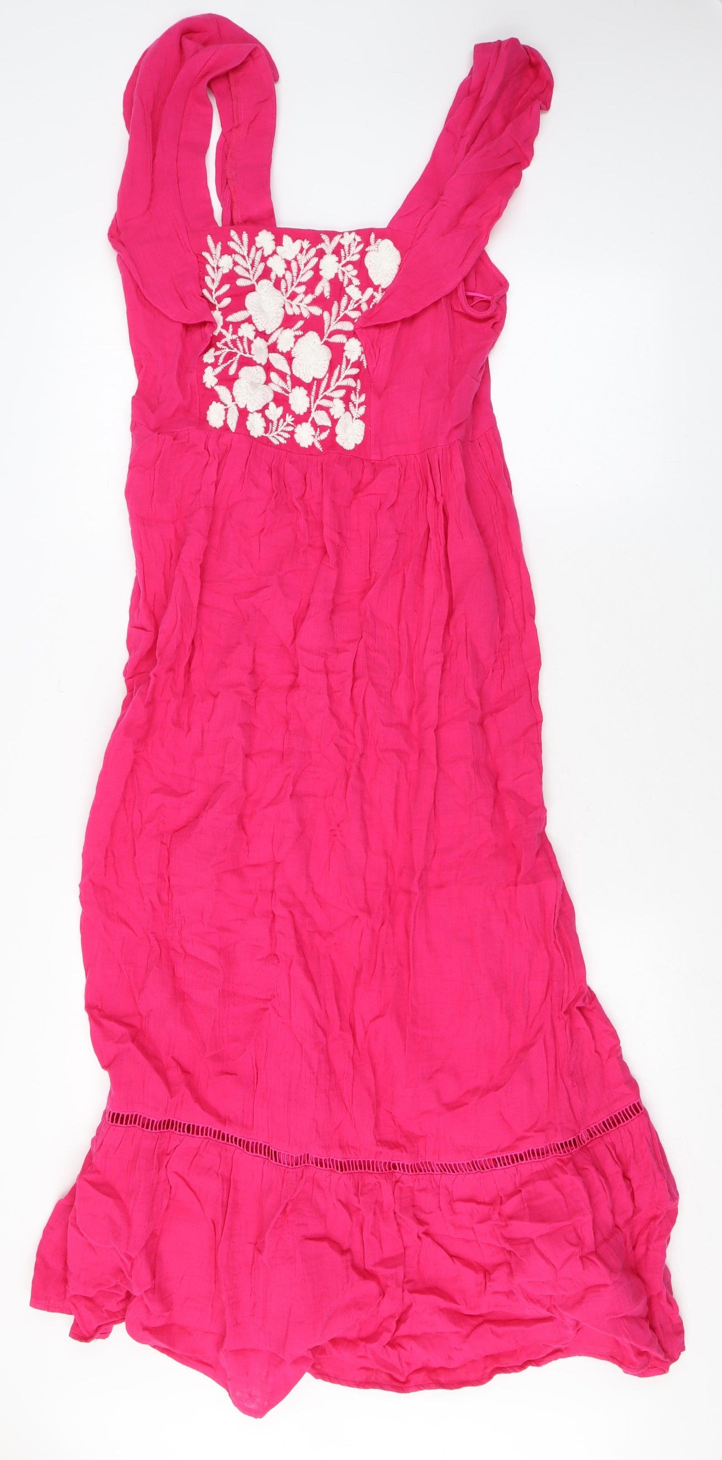 Marks and Spencer Womens Pink Geometric Cotton Maxi Size 12 Square Neck Pullover