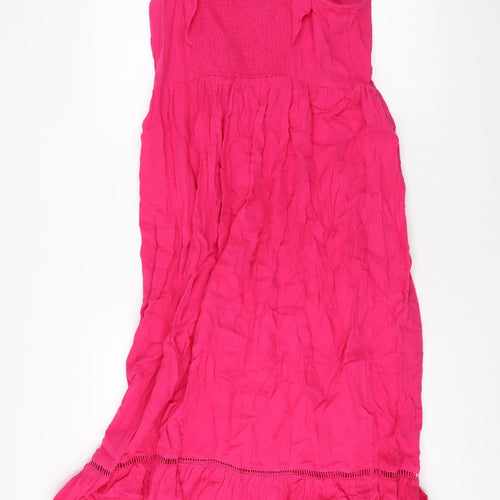 Marks and Spencer Womens Pink Geometric Cotton Maxi Size 12 Square Neck Pullover