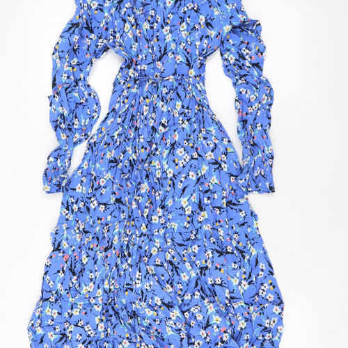 Marks and Spencer Womens Blue Floral Viscose Maxi Size 12 V-Neck Pullover