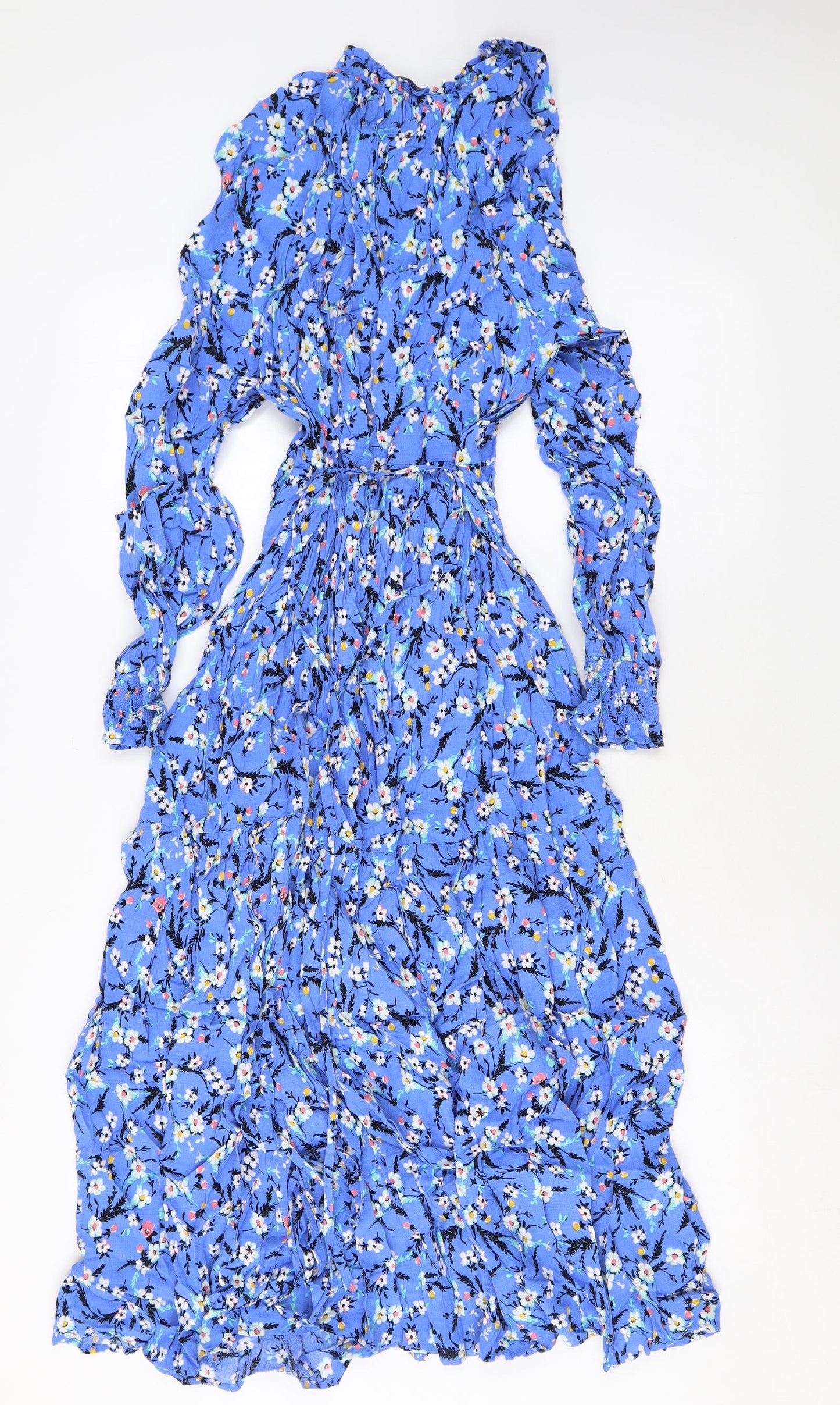 Marks and Spencer Womens Blue Floral Viscose Maxi Size 12 V-Neck Pullover