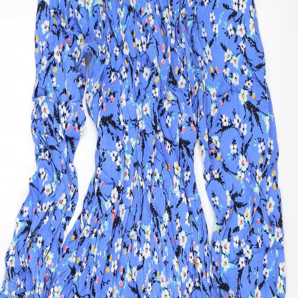 Marks and Spencer Womens Blue Floral Viscose Maxi Size 12 V-Neck Pullover