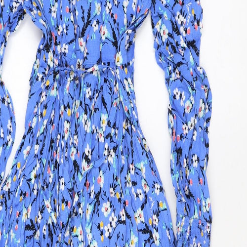 Marks and Spencer Womens Blue Floral Viscose Maxi Size 12 V-Neck Pullover