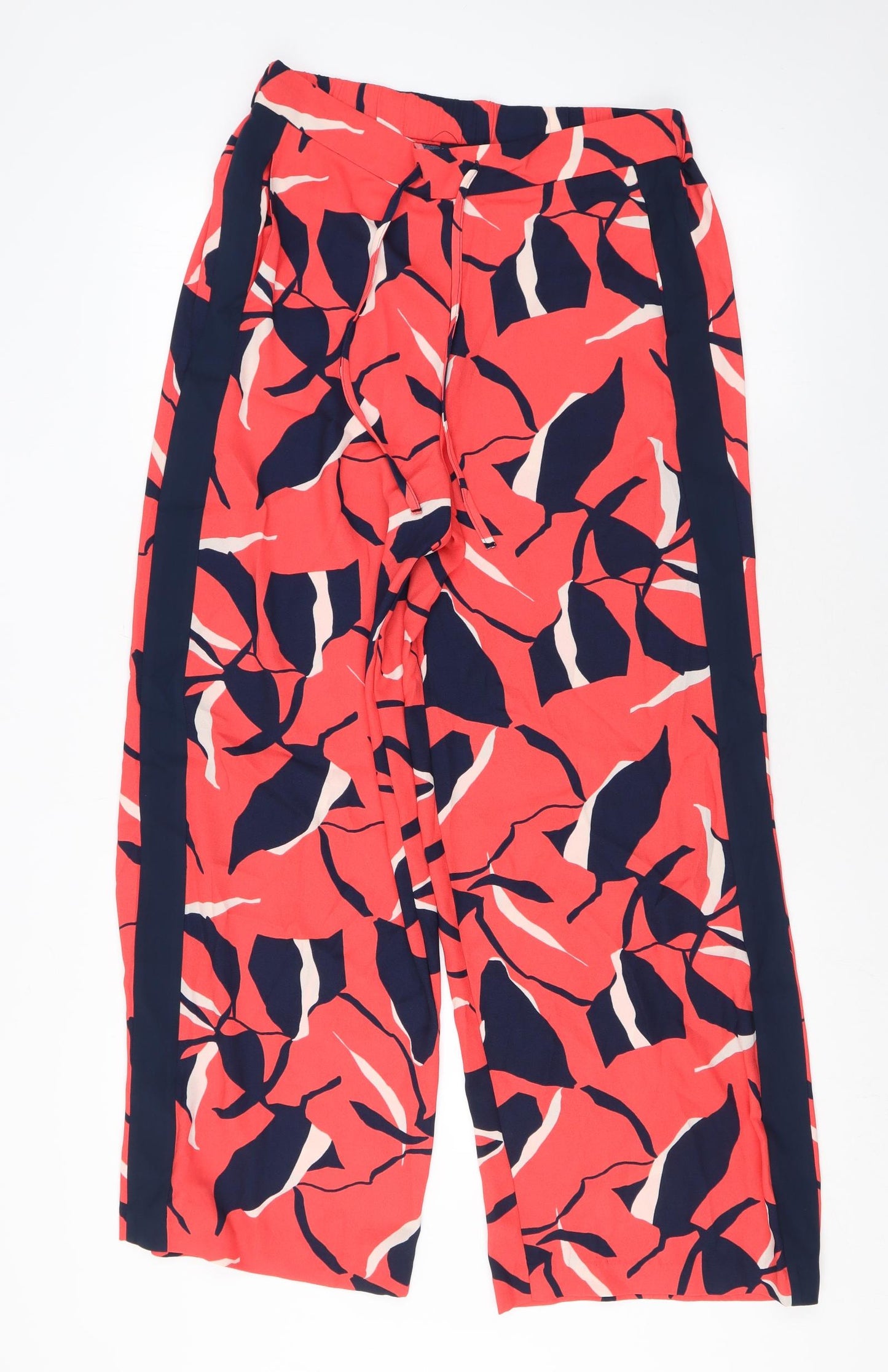Marks and Spencer Womens Orange Geometric Polyester Trousers Size 14 L27 in Regular Drawstring