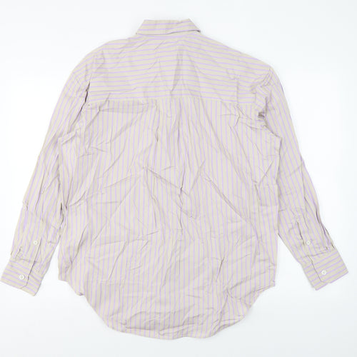 Marks and Spencer Womens Grey Striped Cotton Basic Button-Up Size 10 Collared