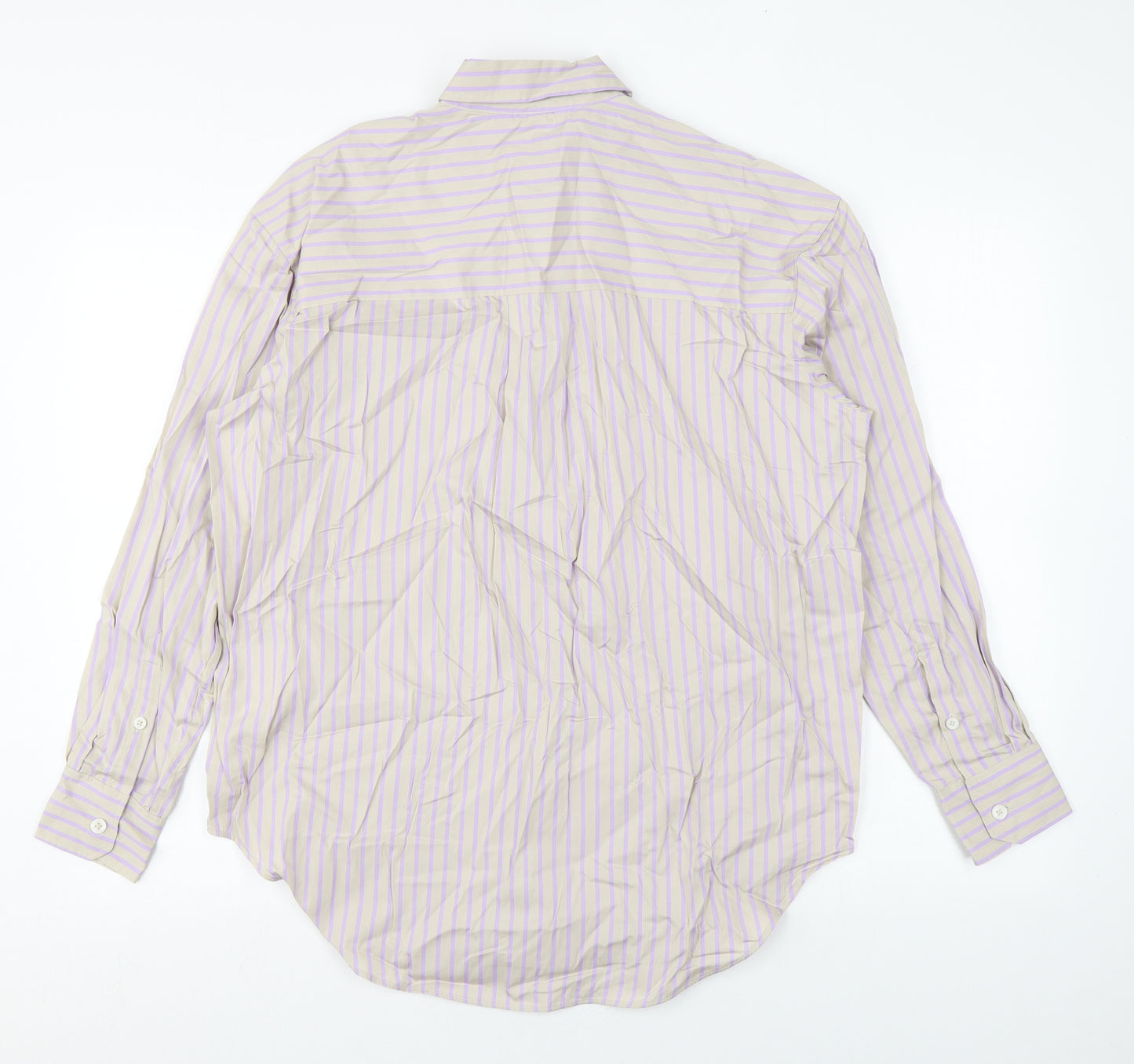 Marks and Spencer Womens Grey Striped Cotton Basic Button-Up Size 10 Collared