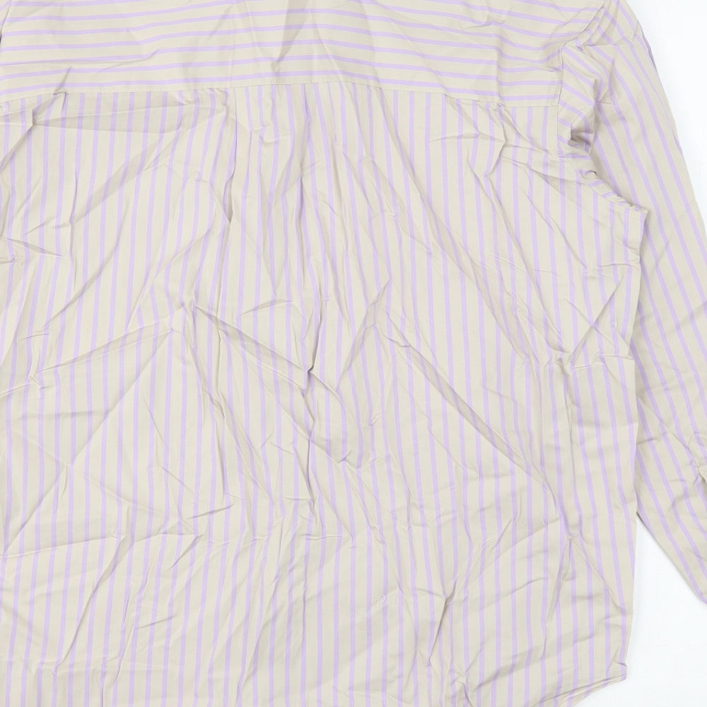 Marks and Spencer Womens Grey Striped Cotton Basic Button-Up Size 10 Collared