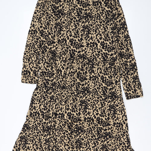 Marks and Spencer Womens Beige Animal Print Viscose A-Line Size 12 Mock Neck Pullover