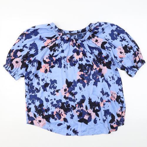 Marks and Spencer Womens Blue Geometric Polyester Basic Blouse Size 8 Round Neck