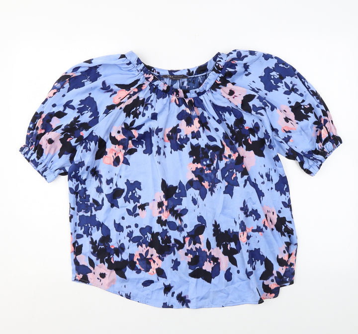 Marks and Spencer Womens Blue Geometric Polyester Basic Blouse Size 8 Round Neck