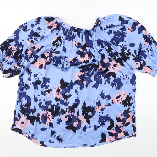 Marks and Spencer Womens Blue Geometric Polyester Basic Blouse Size 8 Round Neck