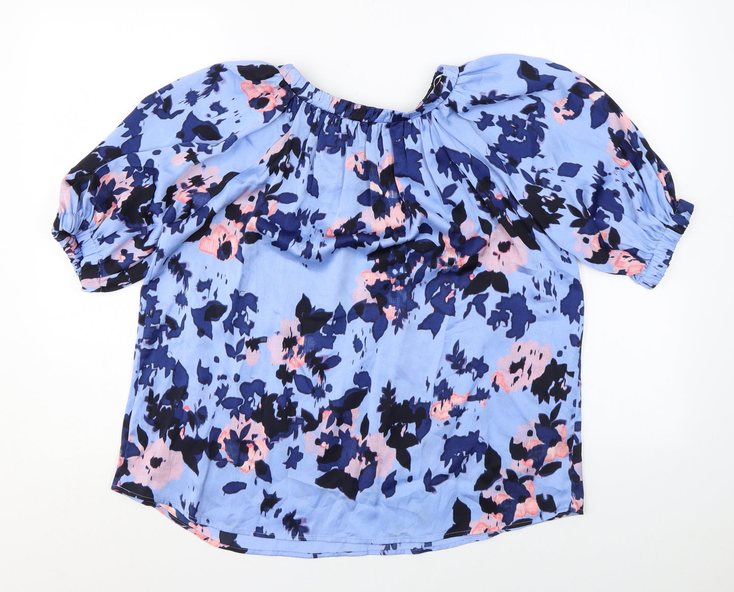 Marks and Spencer Womens Blue Geometric Polyester Basic Blouse Size 8 Round Neck