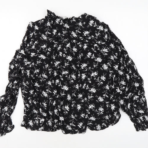 Per Una Womens Black Floral Viscose Basic Blouse Size 12 V-Neck