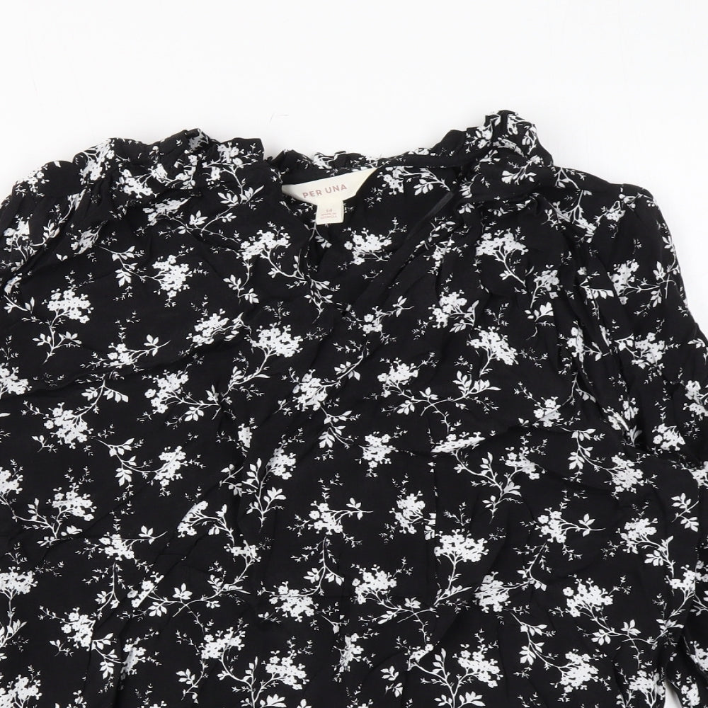 Per Una Womens Black Floral Viscose Basic Blouse Size 12 V-Neck
