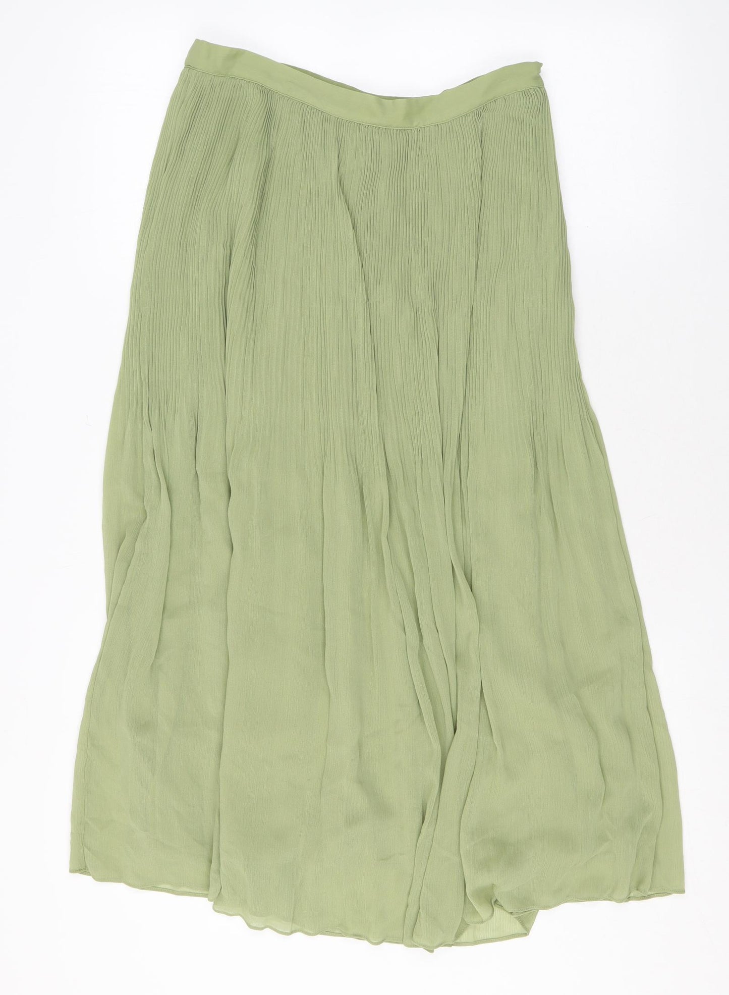 Marks and Spencer Womens Green Polyester Pleated Skirt Size 10 Zip