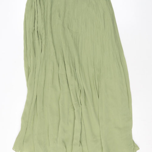 Marks and Spencer Womens Green Polyester Pleated Skirt Size 10 Zip
