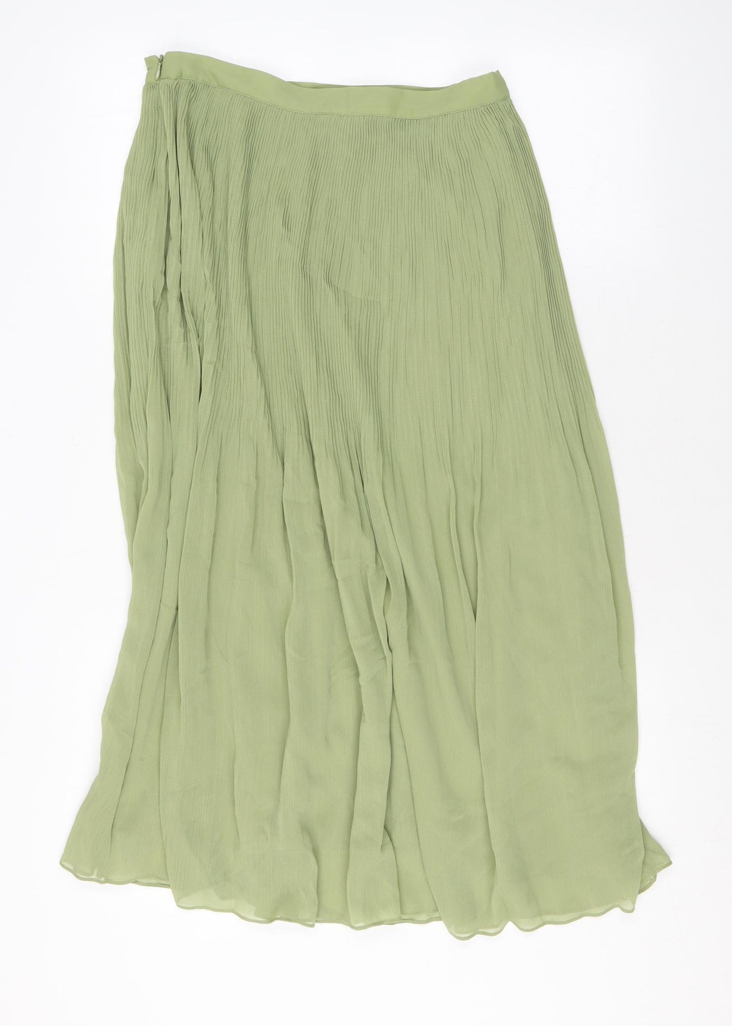 Marks and Spencer Womens Green Polyester Pleated Skirt Size 10 Zip