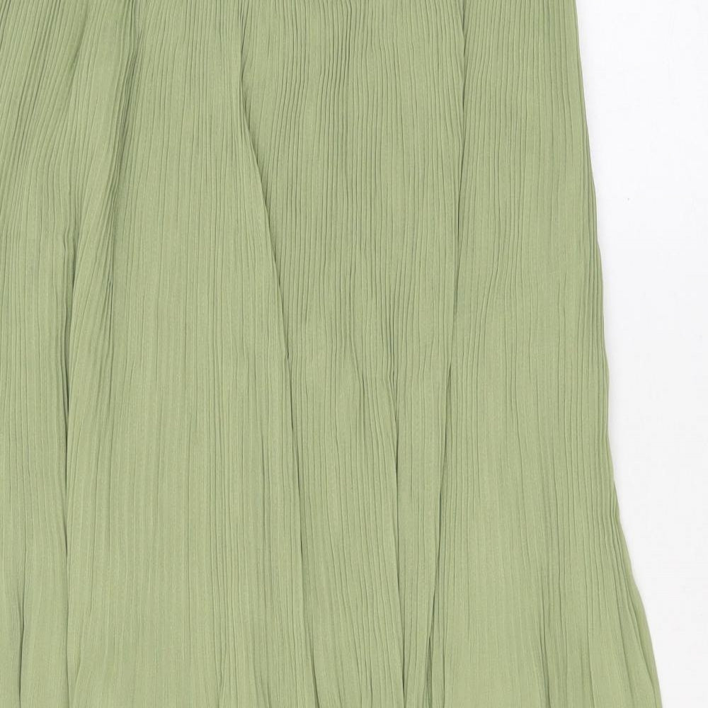 Marks and Spencer Womens Green Polyester Pleated Skirt Size 10 Zip