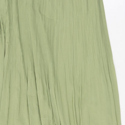 Marks and Spencer Womens Green Polyester Pleated Skirt Size 10 Zip