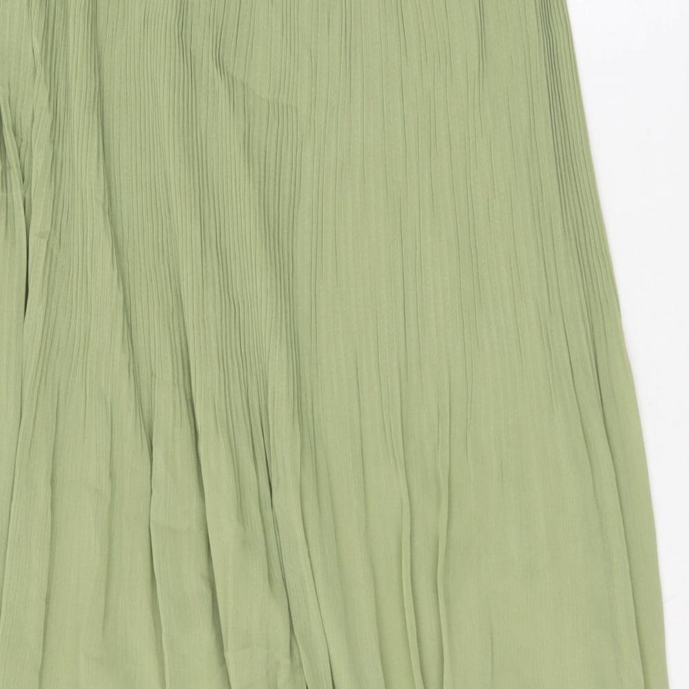 Marks and Spencer Womens Green Polyester Pleated Skirt Size 10 Zip