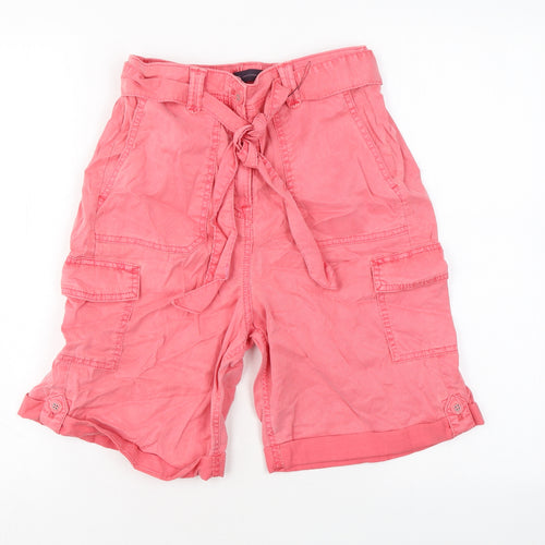 Marks and Spencer Womens Pink Lyocell Cargo Shorts Size 8 L7 in Regular Zip - Pockets