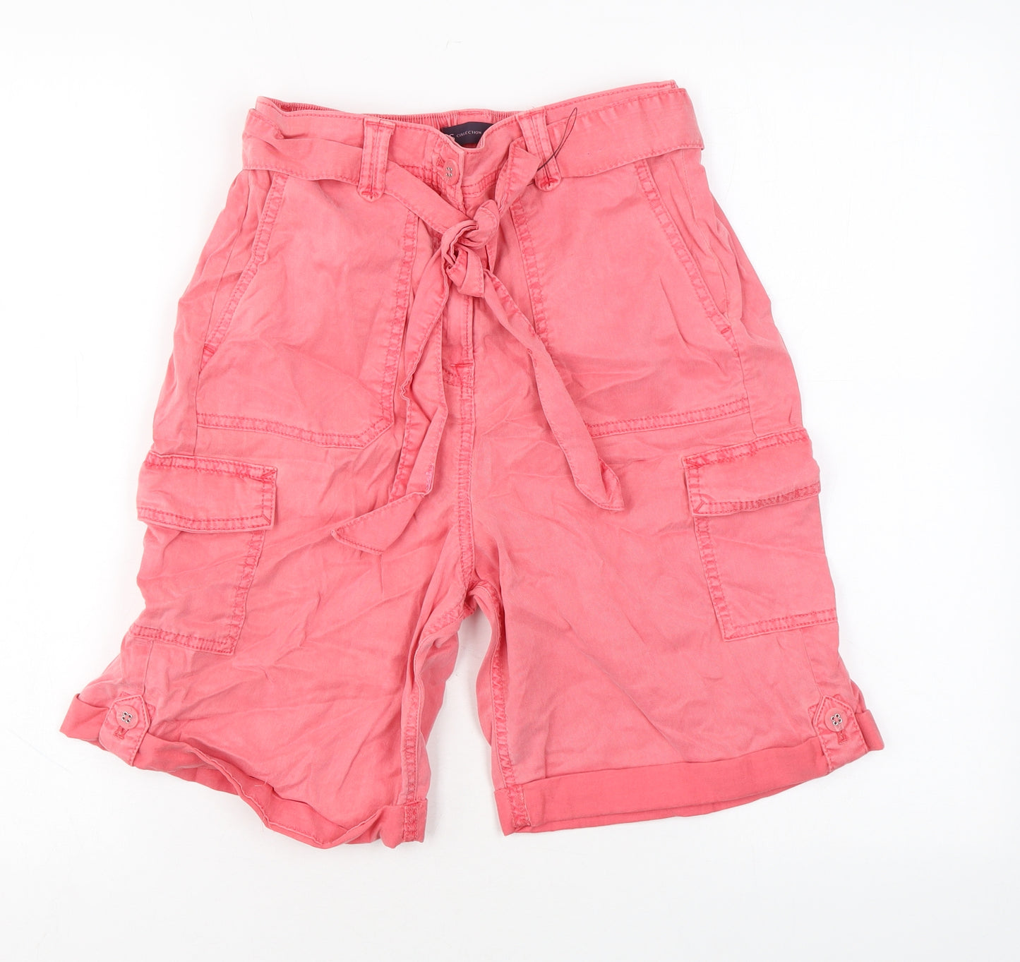 Marks and Spencer Womens Pink Lyocell Cargo Shorts Size 8 L7 in Regular Zip - Pockets