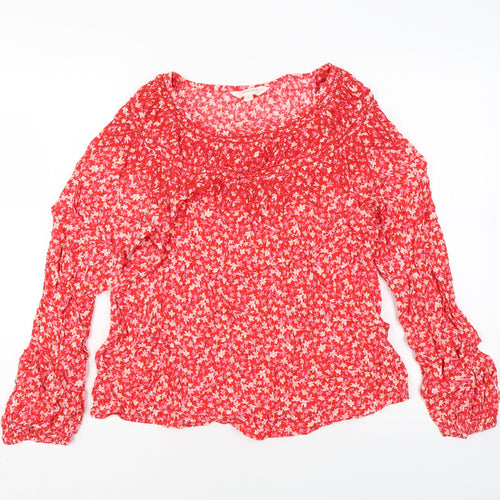 Marks and Spencer Womens Red Floral Viscose Basic Blouse Size 8 Round Neck
