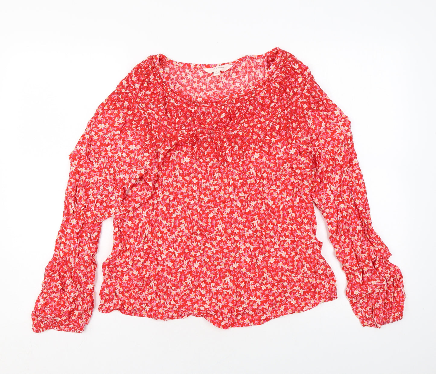 Marks and Spencer Womens Red Floral Viscose Basic Blouse Size 8 Round Neck