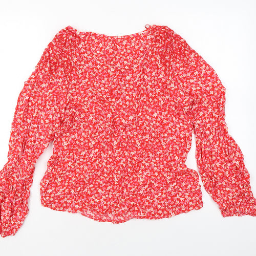 Marks and Spencer Womens Red Floral Viscose Basic Blouse Size 8 Round Neck